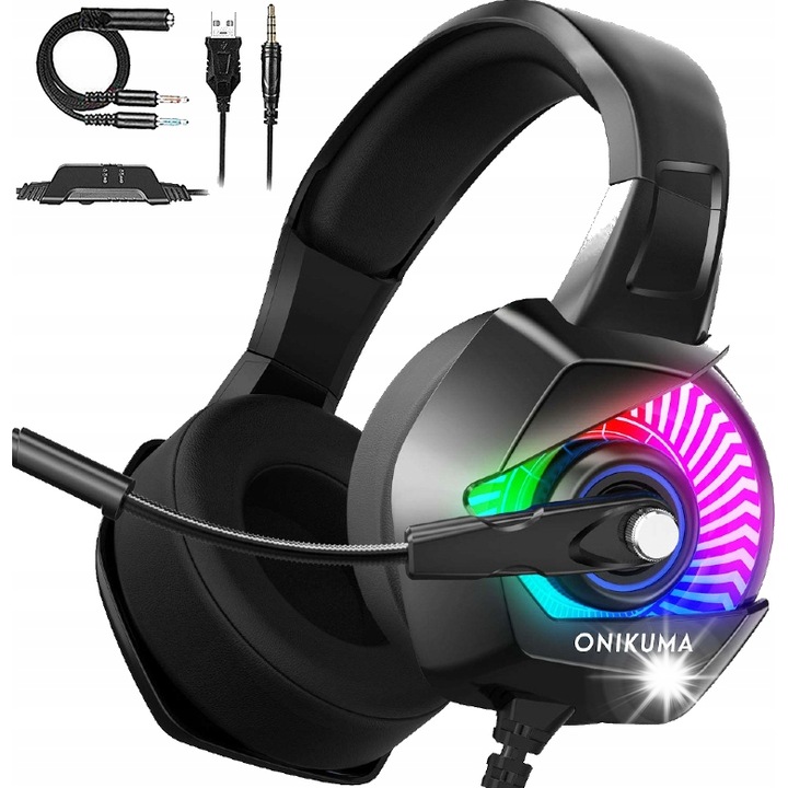 ONIKUMA K6 RGB gamer fejhallgató, 50mm, többszínű, 23x22x11cm, szett