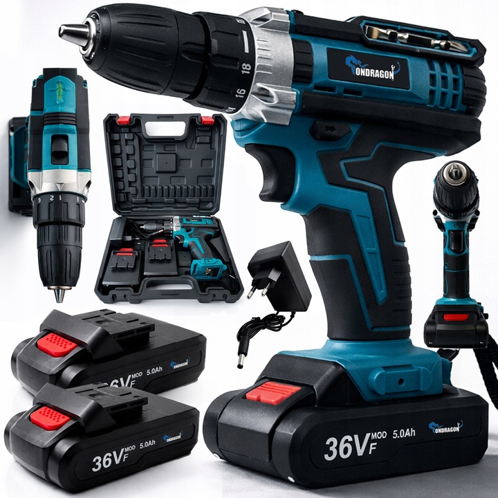 Акумулаторна бормашина Ondragon 36V, 2 батерии Li-Ion 5.0Ah, жълта, с куфар за транспорт