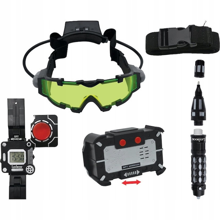 Set spionaj Lexibook Spy Mission, cu telescop nocturn, schimbator de voce, ceas, pentru copii de la 6 ani