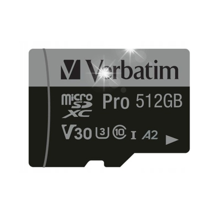 Карта памет MicroSDXC 512GB Verbatim, UHS-I, Class 10, 100/90 MB/s, черна