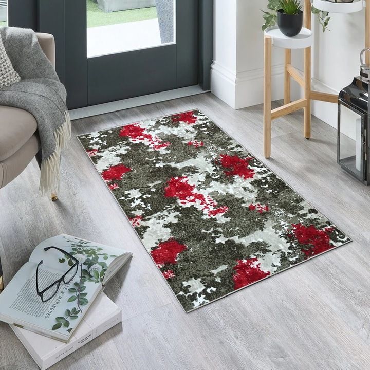 Covor Antiderapant April Premium, Maro cu Rosu, Poliester, 80 x 150 cm