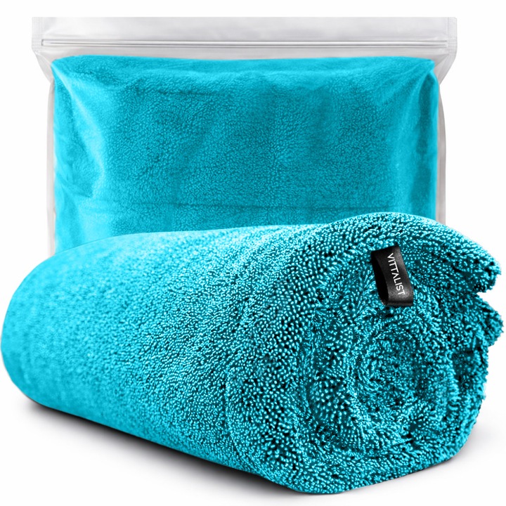 Prosop Uscare Auto 90x60 cm, 1200GSM, Microfibra Premium, VITTALIST®, Ultra Absorbant, Fara Urme, Ideal Detailing Masina, Turcoaz