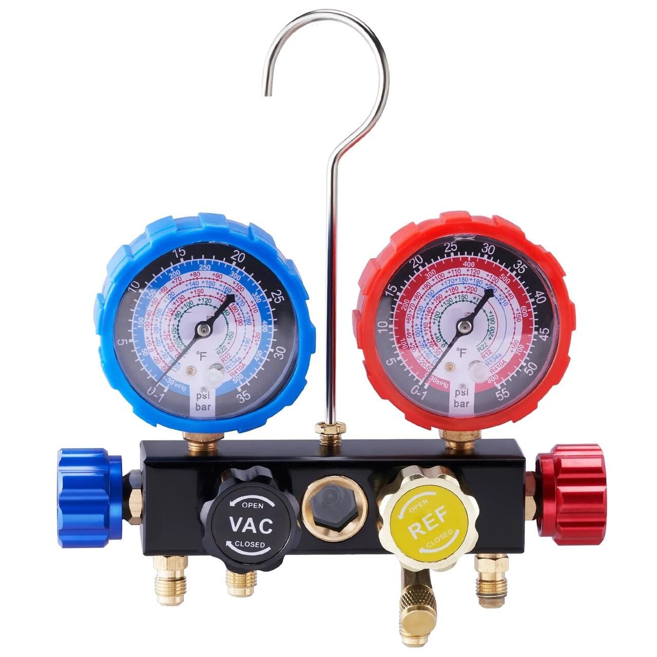 Manometre R134a Set manometre pentru incarcare/descarcare Freon, 4 cai, R134A, R12, R22 ...