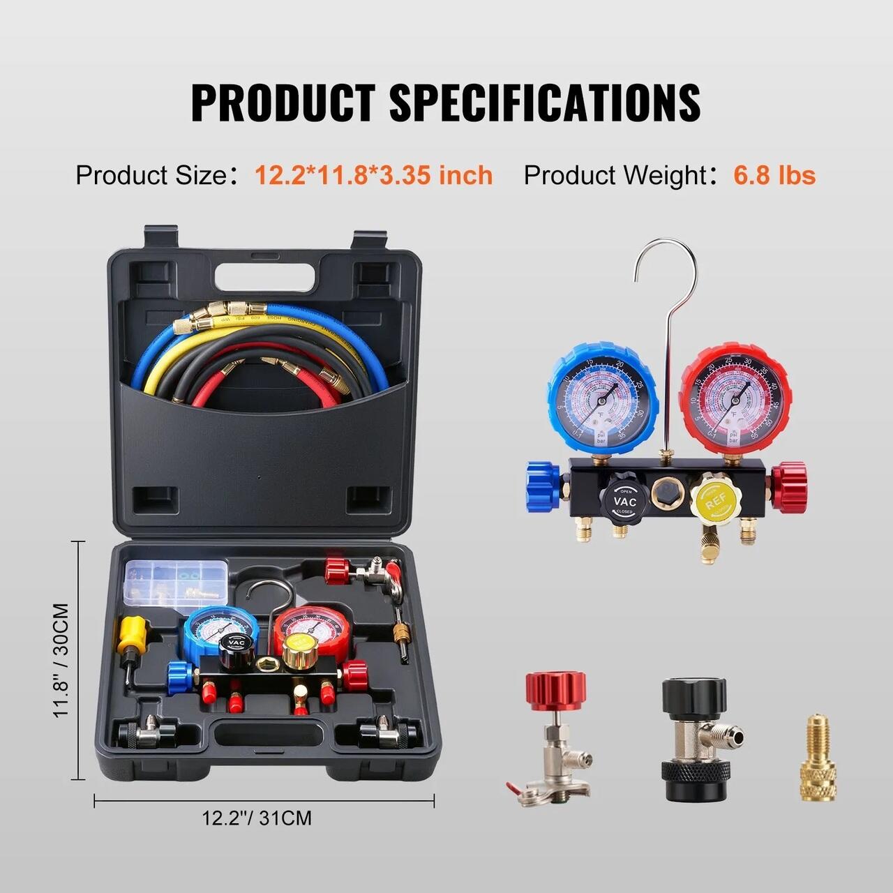 Manometre R134a Set manometre pentru incarcare/descarcare Freon, 4 cai, R134A, R12, R22 ...