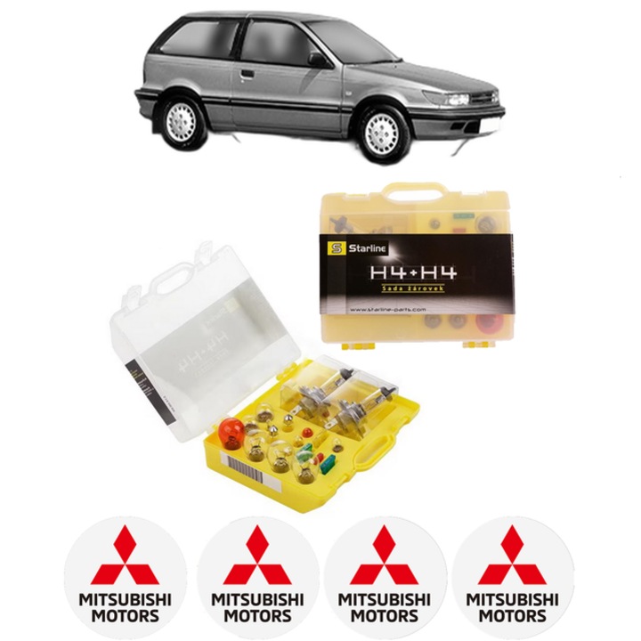 Kit trusa Set becuri H4 compatibila cu MITSUBISHI COLT III (C5_A) din 1988-1992, bec far, semnalizare, pozitie, iluminare numar, frana, plafoniera, stop frana