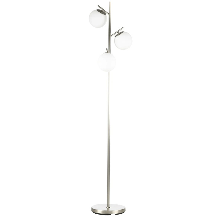Lampadar modern cu 3 lumini Re-Bloom, metal/sticla, argintiu/alb, 27 x 169 cm