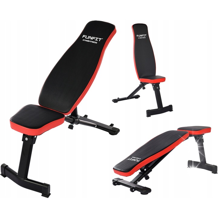 Banca de antrenament multifunctionala Funfit, 6 pozitii de reglare, 110 kg, 109x43x112cm