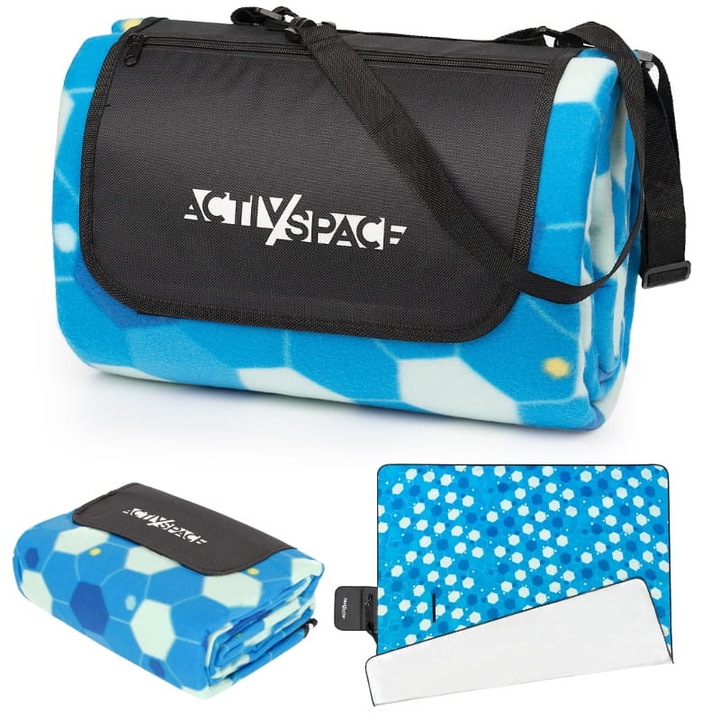 Patura de picnic/plaja cu izolatie ACTIV SPACE 200x200cm, albastru + turcoaz, impermeabila