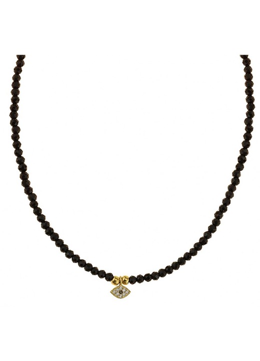 Colier dama GREGIO, argint 925 placat cu aur/margele, negru