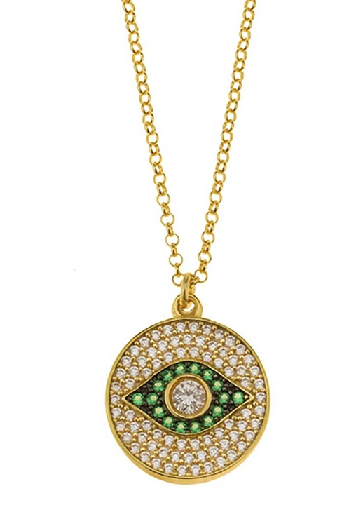 Colier GREGIO din argint 925 placat cu aur, zirconii verzi si albe, design modern