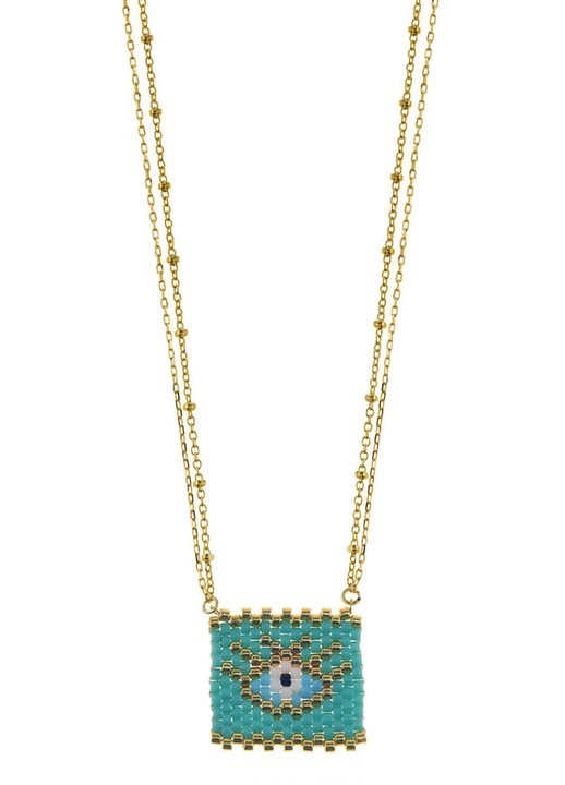 Colier GREGIO din argint 925 cu piatra mare, design boho chic, auriu