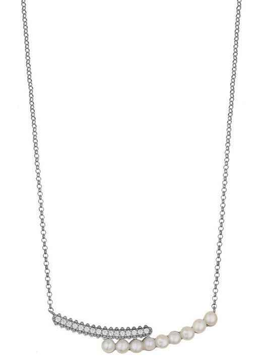 Colier dama GREGIO, argint 925, cu pietre Zircon si perle albe