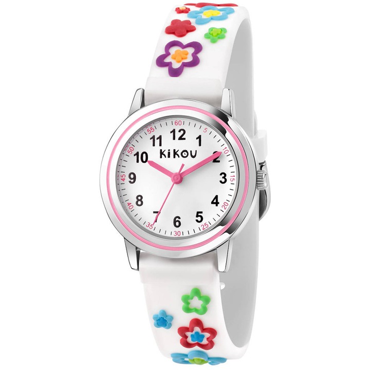 Ceasuri copii KIKOU R4551101502, curea din cauciuc alb, set cu roloi
