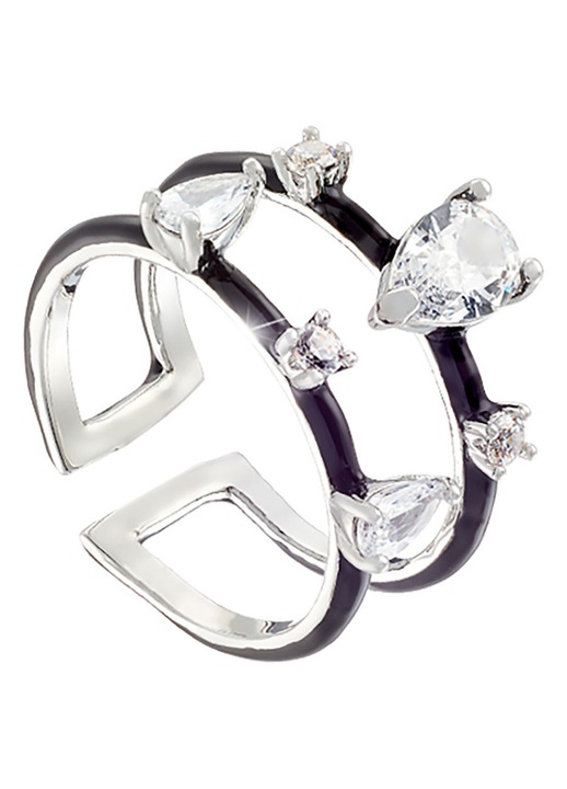 Inel dama Oxette, epiplatinat, cu pietre Zircon, negru