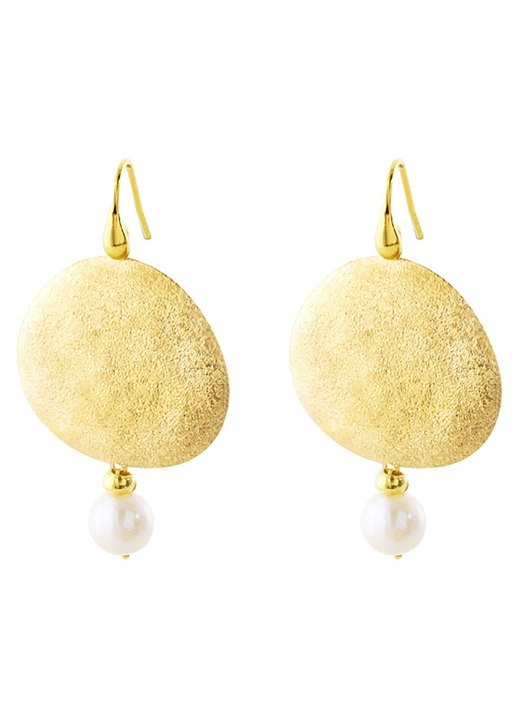 Cercei dama Oxette, argint 925, perle albe auriu