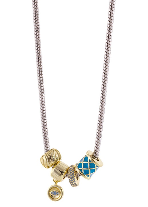 Colier dama LOISIR, epiplatinat, cu charmuri aurii, 01L15-02082