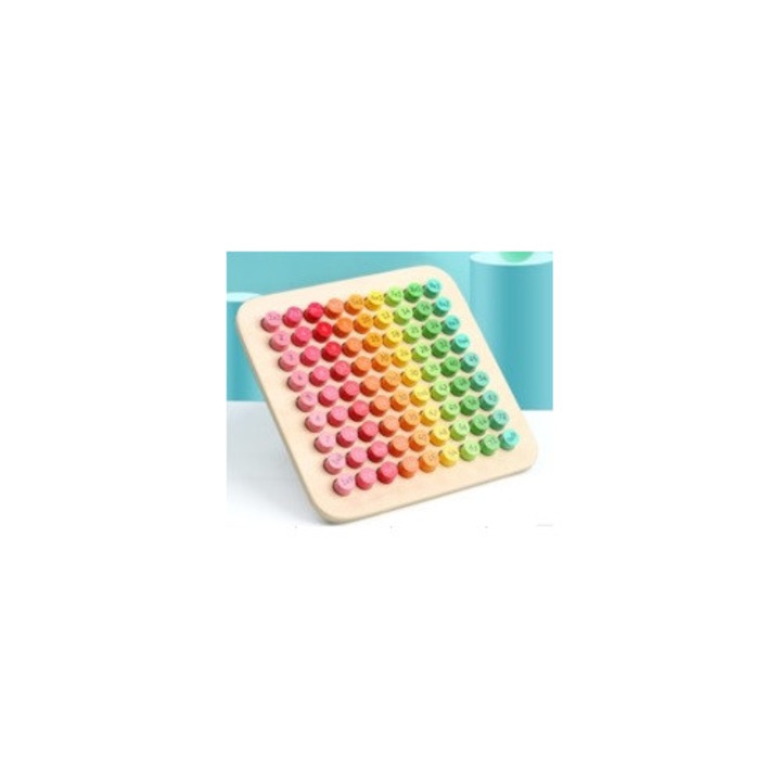 Set educativ, KONTEXT, invatare tabla inmultirii, 81 cilindri din lemn, multicolor, 21,2x21,2x0,7cm