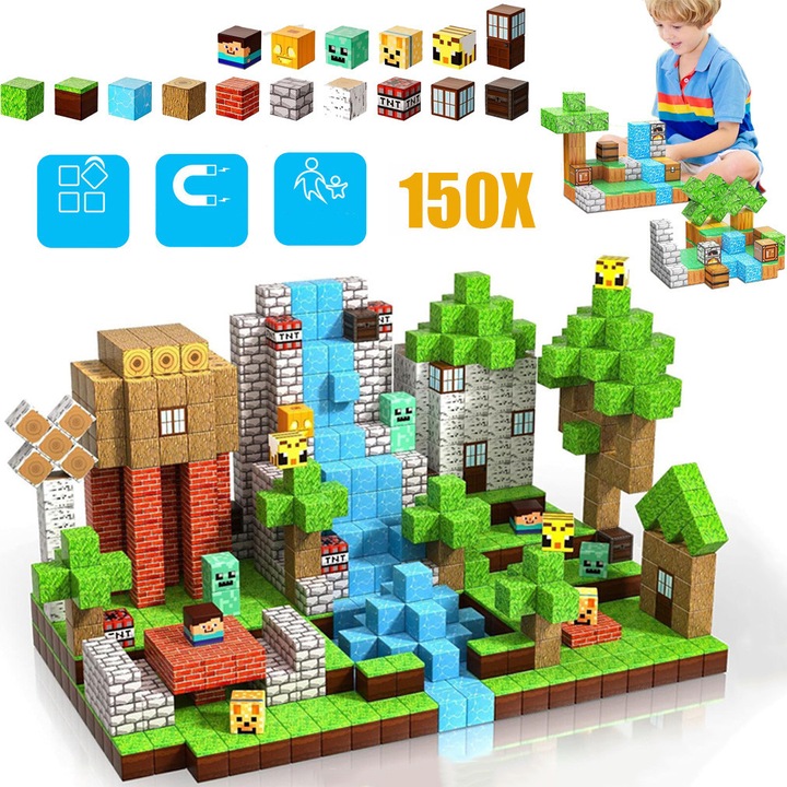150 Buc. Blocuri De Constructie Magnetice Pentru Copii Cu Varste Cuprinse Intre 3 Si 10 Ani, Jucarie Montessori Pentru Invatare STEM, Jocuri De Constructie, Cadouri De Craciun Pentru Baieti Si Fete