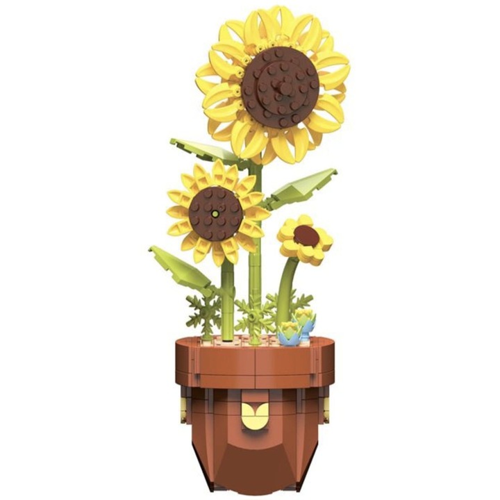 Cuburi de Constructie Ghiveci cu Floarea Soarelui 28, 4x11, 3cm - 359 piese tip lego