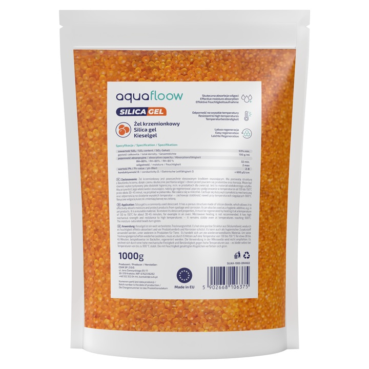 Silicagel, absorbant de umiditate, AquaFloow, reutilizabil, cu indicator de culoare, protectie a echipamentelor electrice, casei impotriva umiditatii, 1 kg