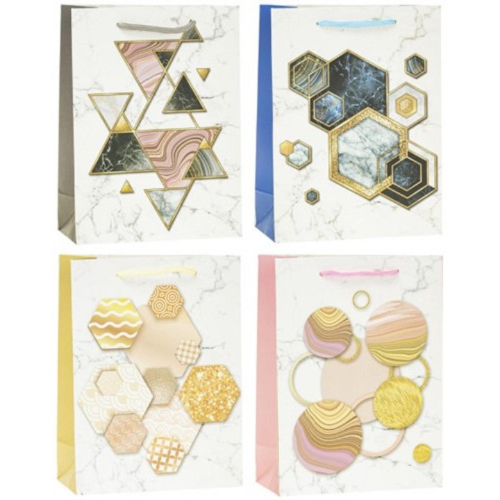 Pungi cadou NEOPAK A5, 18x8x24 cm, Marmura, 210 g/m², cu maner snur textil, 12 buc