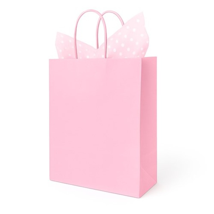 Punga de hartie NEOPAK pentru cadouri, cu fund bloc, 230x120x300 mm, Roz pal, cu maner rasucit, 90 g/m²