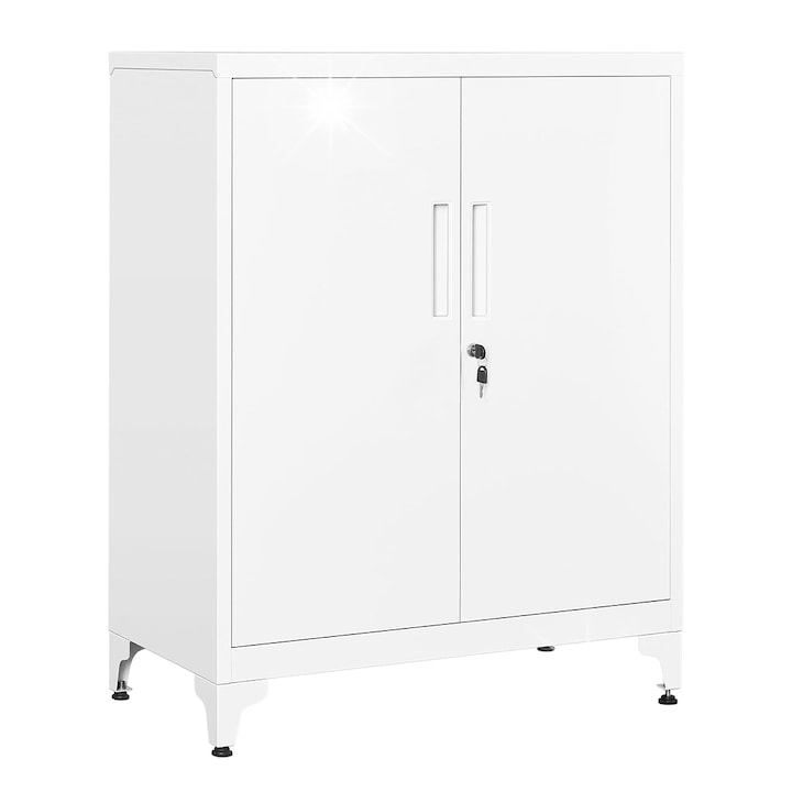 Dulap metalic de birou pentru documente cu incuietoare, 2 rafturi, Spacetronik, alb