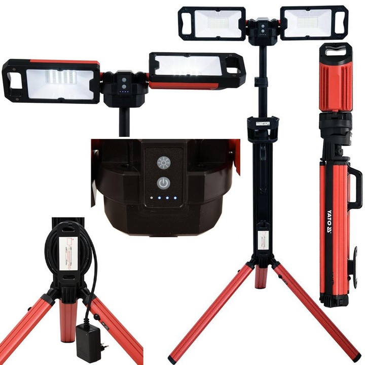 Reflektor prenosibil Yato 5000lm, 3 moduri, alb/cald, 90-180cm, set cu cablu de alimentare 5m