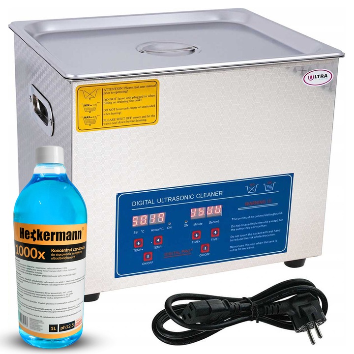 Комплект за ултразвуково почистване HECKERMANN 15 L, 360 W + течност 1 L