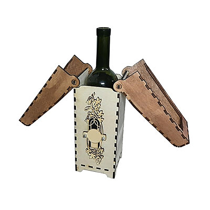 Flexi 2 gravírozott fa bortartó doboz, elegáns design, védi az üveget, 1 üveg