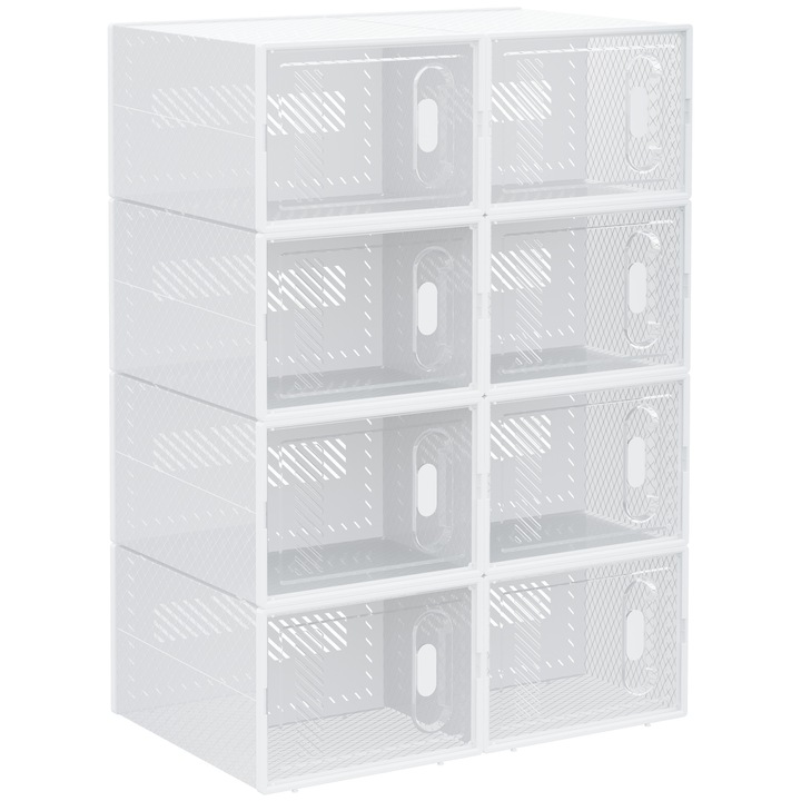 Dulap modular pentru pantofi Homcom, 8 cuburi, alb transparent, 25x35x19 cm