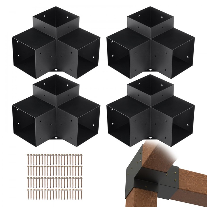 Suport pentru Pergola 152x152mm, de Colt in 3 Directii, Baza pentru Stalp de Bricolaj, Ideal pentru Foisoare, Feronerie de Pergola in Aer Liber