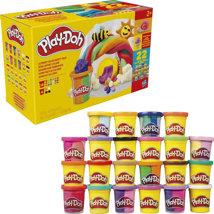 Set Play-Doh - 22 cutii, 30 culori, 18 cutii mari de 113g, 4 borcane de 56g