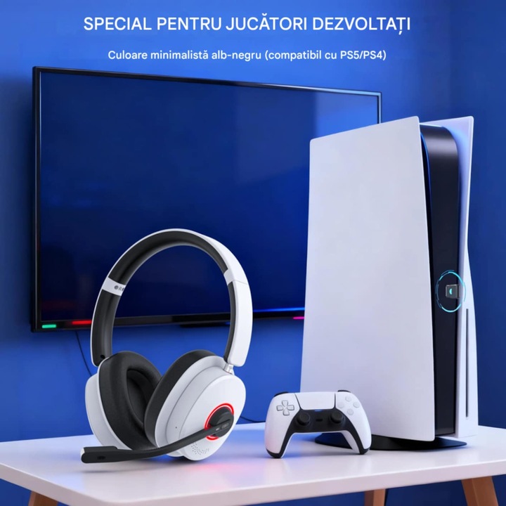Casca Wireless CerCip G-96 pentru GAMING, PS4, PS5, XBox, PC, Telefon, Autonomie baterie 35 ore, Cu microfon, Anulare Zgomot, 2.4G & Bluetooth, Jack 3.5mm, 300g, Conectare Bluetooth V5.3 si USB Dongle
