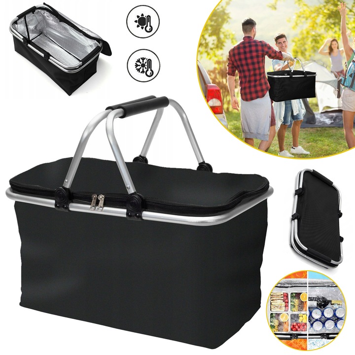 Cos de Picnic Izolat Termic CHOOLY, 30L, Pliabil, Negru, 41x23x27cm