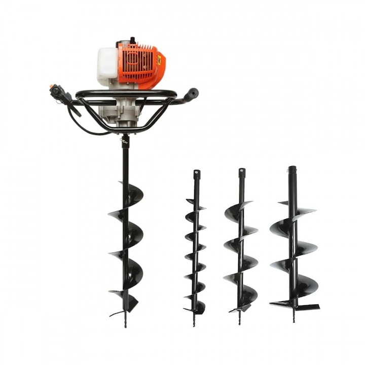 Motoburghiu foreza de pamant pe benzina 3.3CP, 2T 52cc, 3 burghie incluse 100mm, 150mm, 200mm Breckner Germany