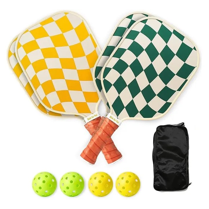 Set de Palete Pickleball cu 4 Mingi, Generic, Suprafață din Fibra de Sticlă, Verde, 40cm