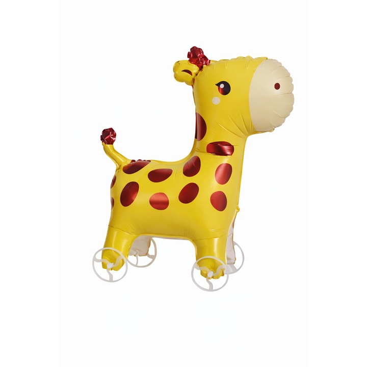 Balon din folie cu roti si ata de tragere, Girafa, Galben, 59x62 cm