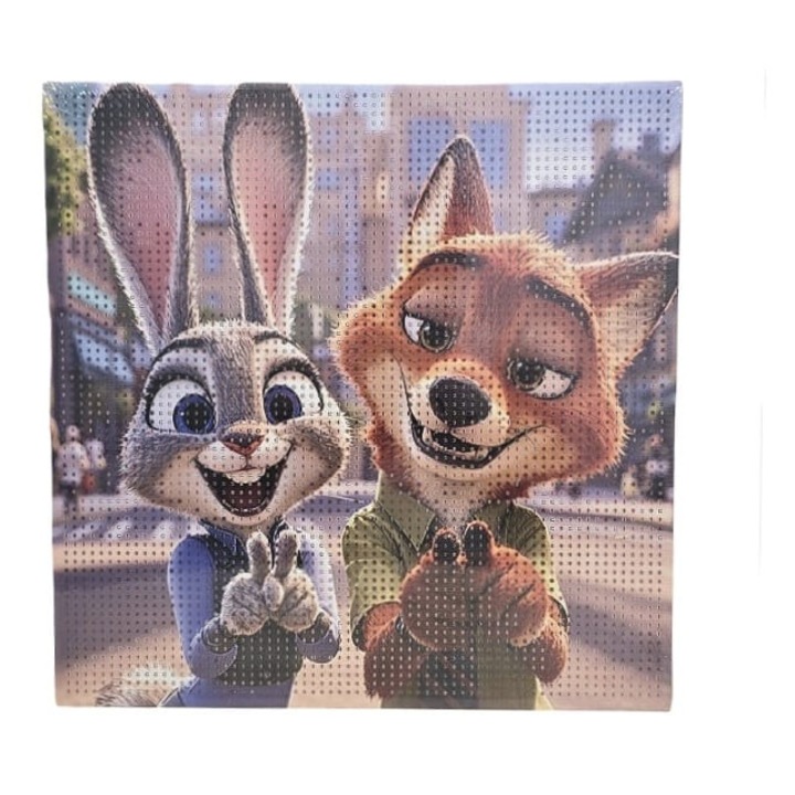 Kit de pictura cu diamant, Nick si Judy, Zootopia, 5D, 30 cm, multicolor, 5 ani+