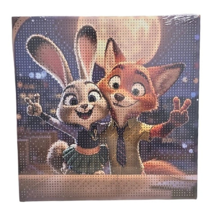 Kit de pictura cu diamant, Nick si Judy, Zootopia, 5D, 30 x 30 cm, multicolor, 5 ani+