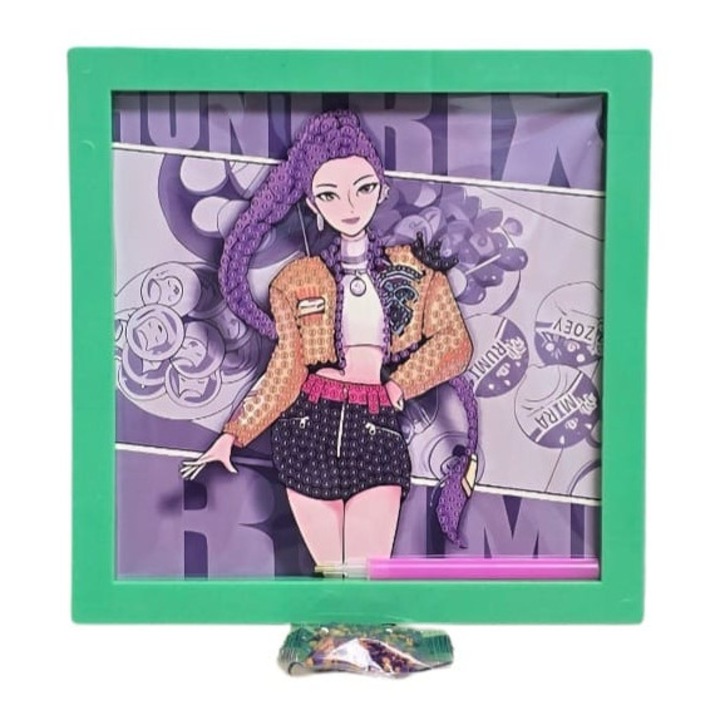 Kit de pictura cu diamant, K Pop Demon Hunters, 5D, 19 x 19 cm, multicolor, 5 ani+