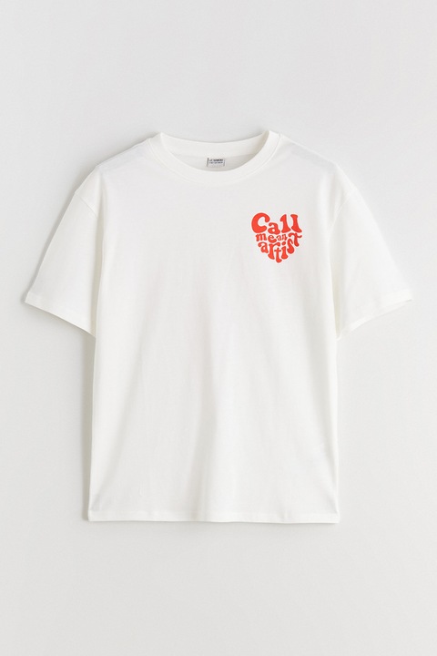 LC WAIKIKI, Tricou din bumbac cu imprimeu text pe partea din spate, Alb/Caramiziu