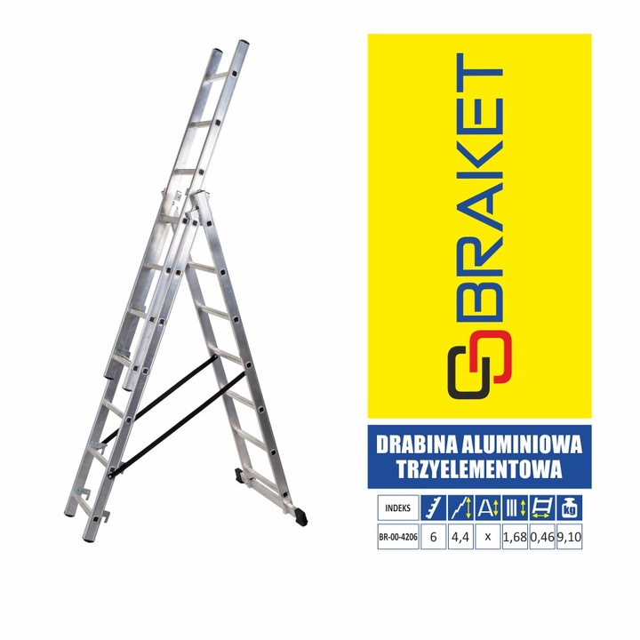 Scara de lucru Braket, 3 elemente, 6+6+6 trepte, 345cm, 9.1kg, aluminiu