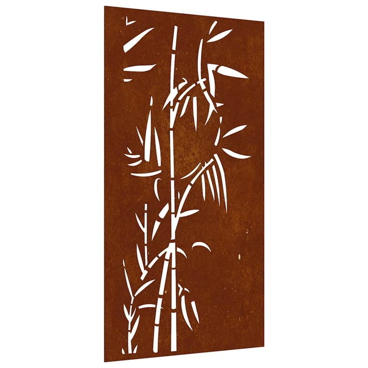 Decoratie perete de gradina vidaXL, 105x55 cm design bambus otel Corten