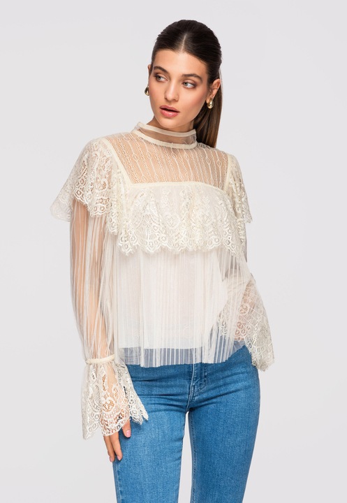 Bluza cu dantela LARICA OW-TS-E0009, Ecru