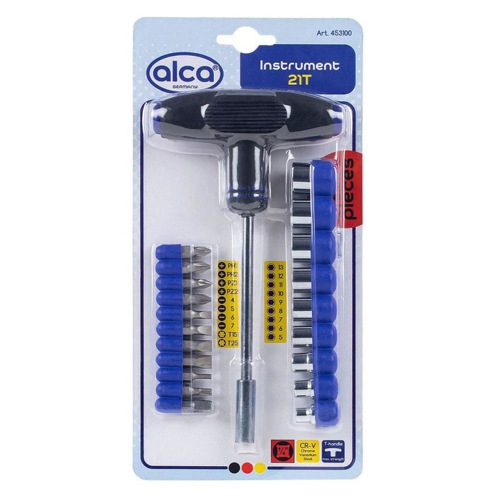 Surubelnita cu maner T cu magnet, biti si tubulare ALCA 453.100