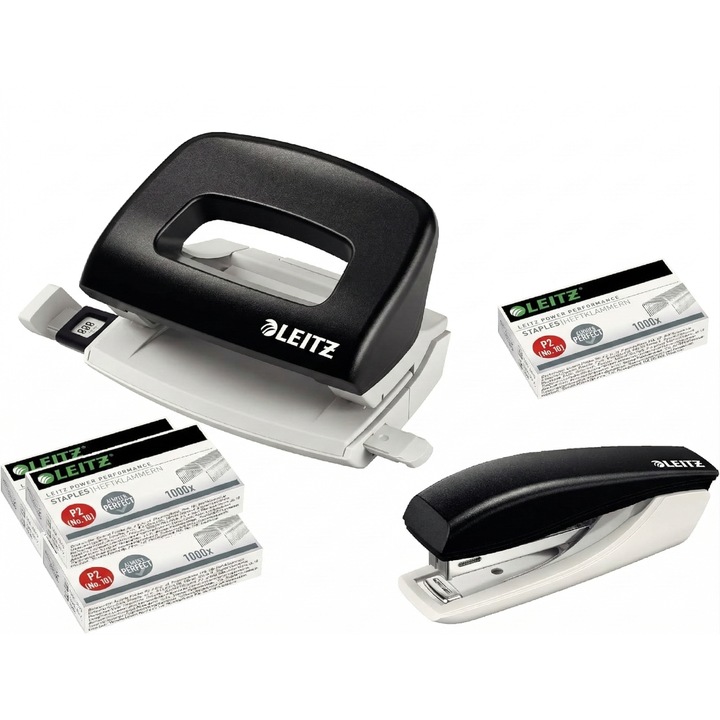 Pachet perforator si capsator profesional Leitz Nexxt 5507, 1000 capse
