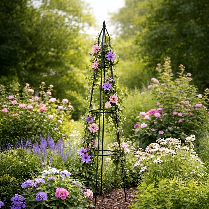 Метална арка за цветя, рози, бръшлян, здрава пергола за градина, декоративна метална опора, 195 x 39 x 39 см, минималистичен дизайн във формата на арка, черна