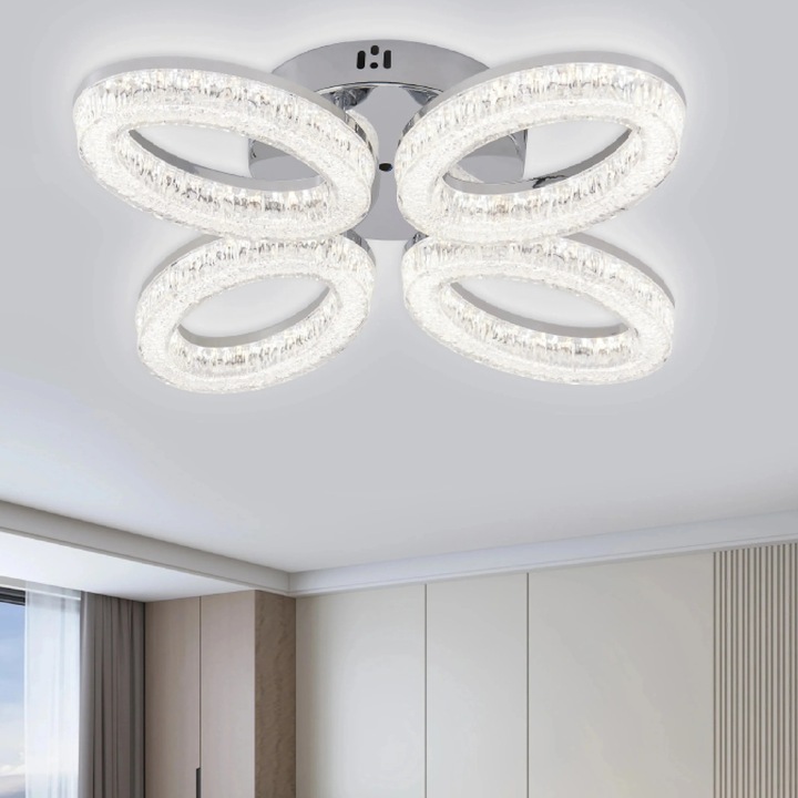 RFAN LED mennyezeti lámpa, K3538/4CH modell, távirányítóval, 3 fényfajta, állítható fényerő, 80W, ezüst