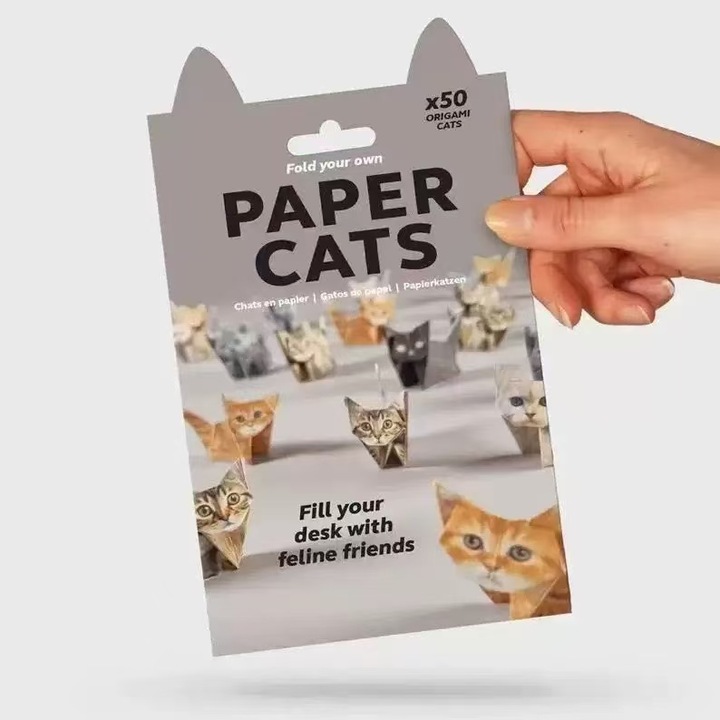 Origami papírkészlet, KitsKap, 50 darab, macska minták, vegyes színek